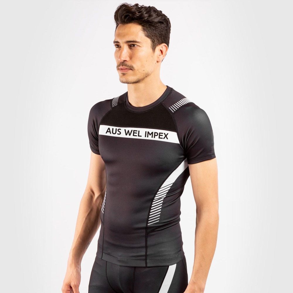 Short Sleeves Rash Guard Black White