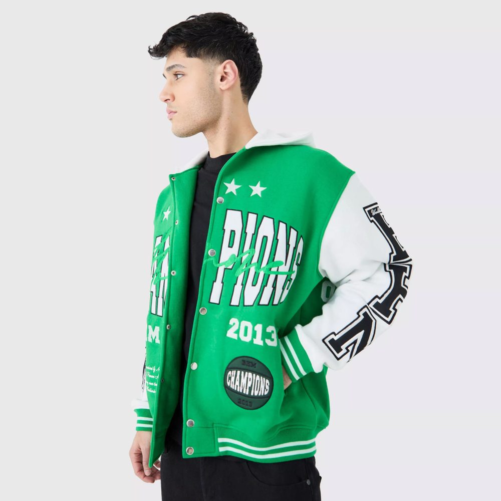 Oversized Applique Basketball Jersey Varsity Jacket