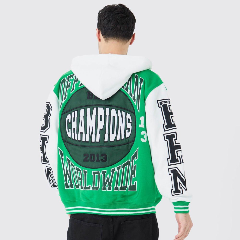 Oversized Applique Basketball Jersey Varsity Jacket - Image 2