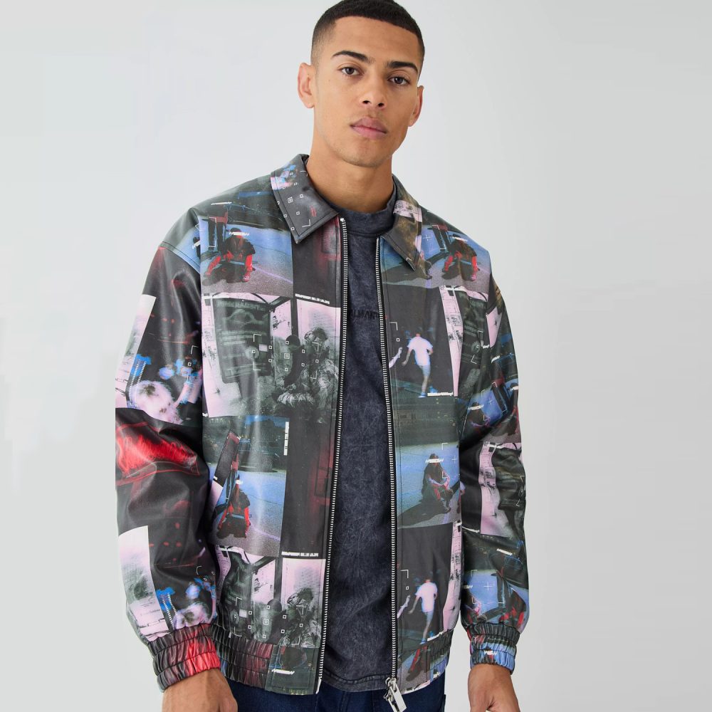 Oversized Collared Printed Bomber